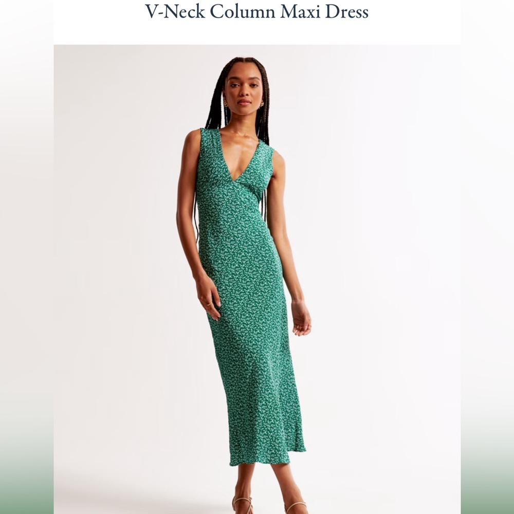 Abercrombie & Fitch Green V-Neck Column Maxi Dress